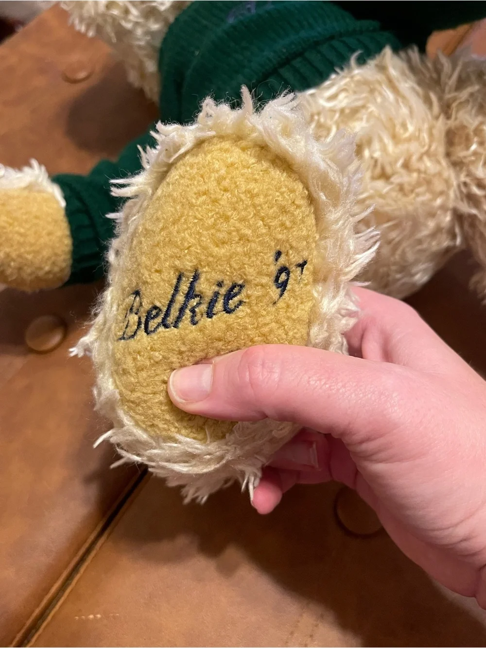 Vintage 1997 Belkie Bear Plush 19” Jointed Teddy Bear w/ Green Sweater